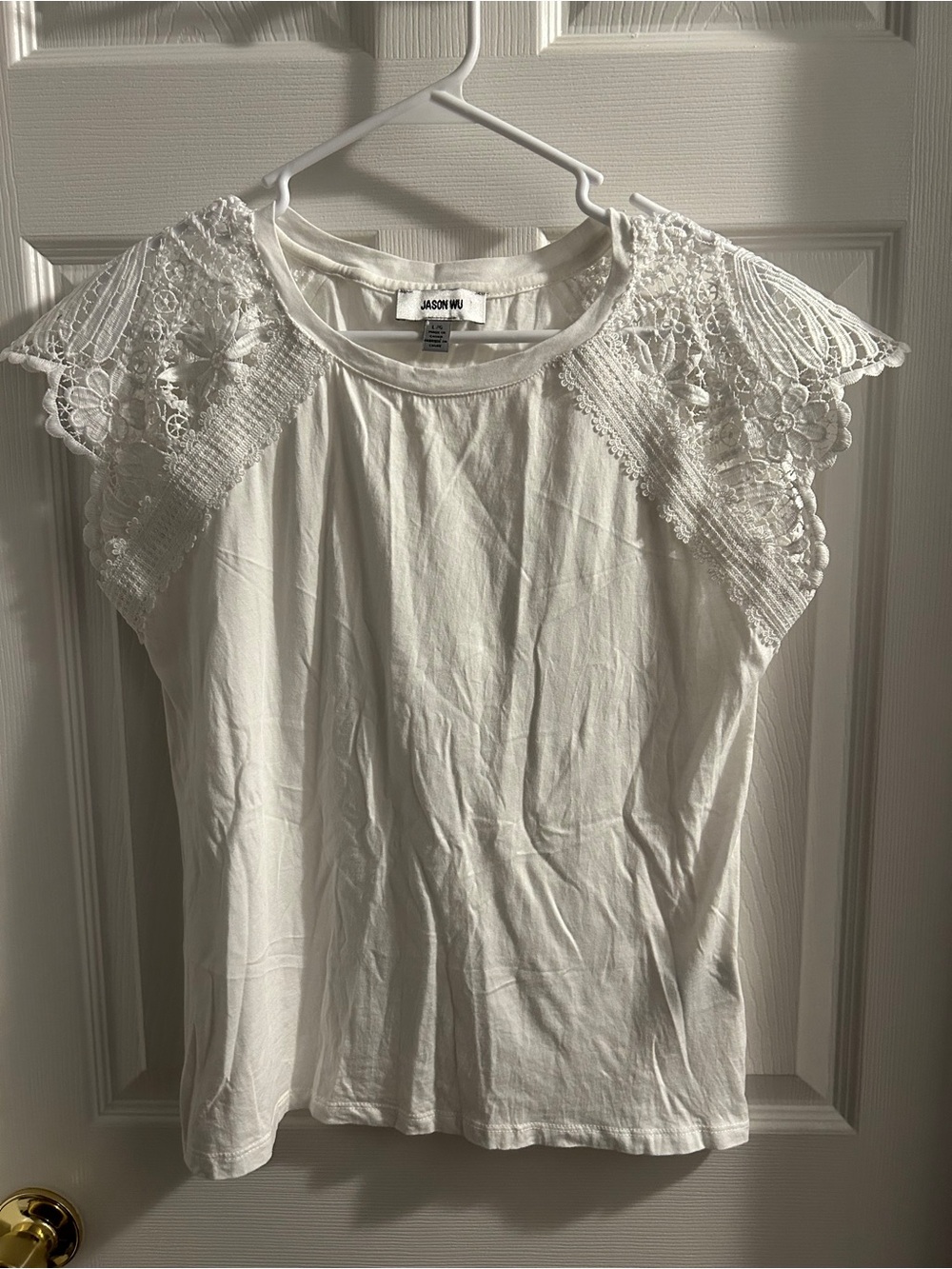 Jason Wu White Lace Cap-Sleeve Tee